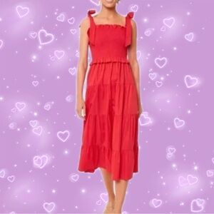 Tuckernuck medium alannah smocked midi dress - poppy red 
Tiered ruffled skirt